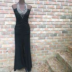 [Boutique] Black Silver Sequin Halter Jumpsuit